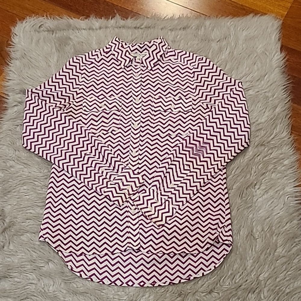 American eagle outfitters white and purple chevron button down long sleeve shirt